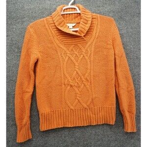Gander Mountain Sweater Womens L Orange Cable Knit Cowl Neck Shawl Outdoor